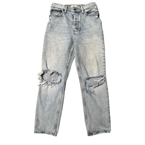 Abercrombie & Fitch The Dad High Rise Jeans Light Wash Distressed Sze 25/0 Short - Picture 1 of 11